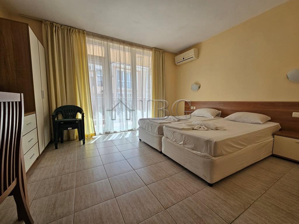 Furnished 42 sq. m. studio with balcony at Pollo Resort in Sunny Beach, offering comfortable living.