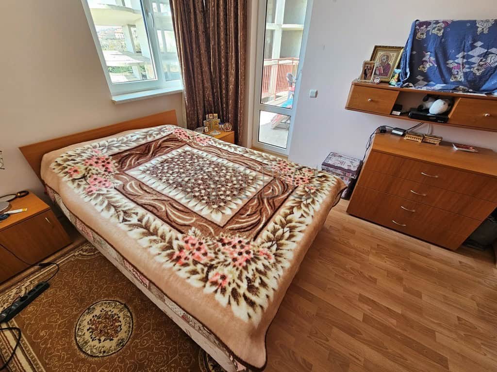 Sea view one-bedroom apartment at Panorama Fort Beach, Sveti Vlas, front line with balcony.
