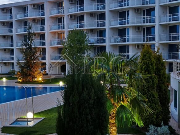 Modern apartment overlooking pool and garden at Atlantis Resort & Spa, Sarafovo, Burgas.
