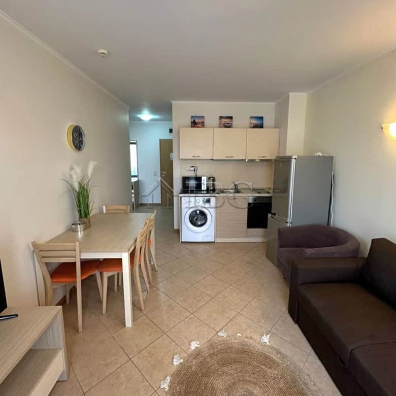 Apartment with living area, kitchen, and dining space in Royal Sun, Sunny Beach.