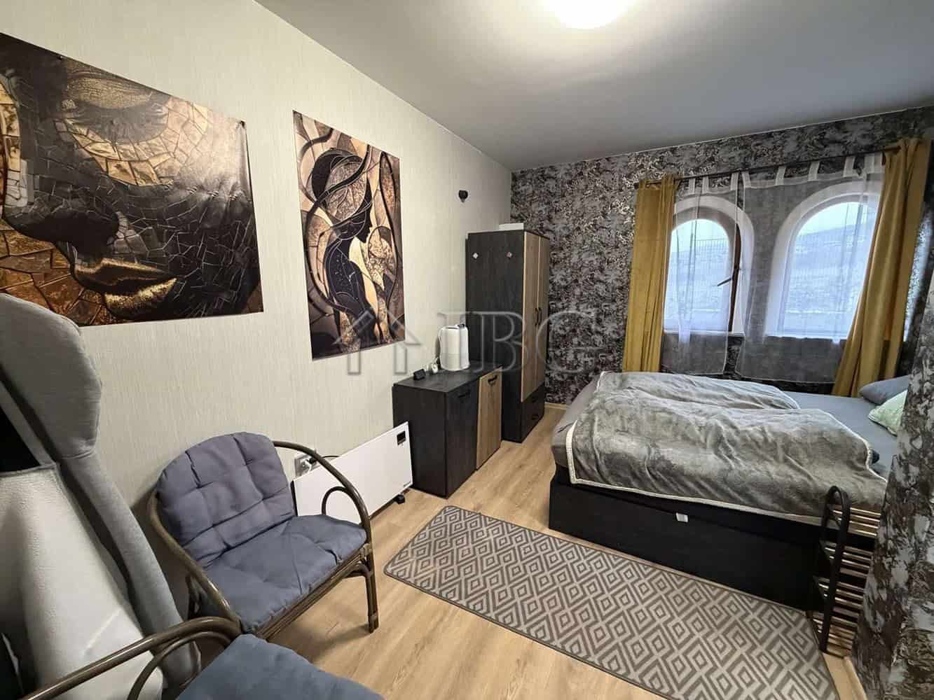 Spacious one-bedroom apartment featuring a large terrace, modern furnishings, and scenic views in th.