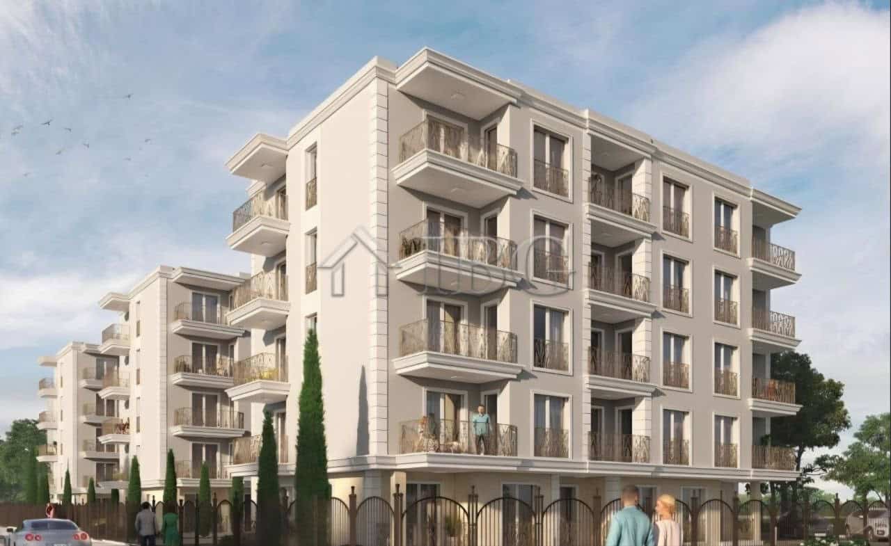 Modern apartment building with balconies at La Mer Silver Residence, Sunny Beach, Bulgaria.