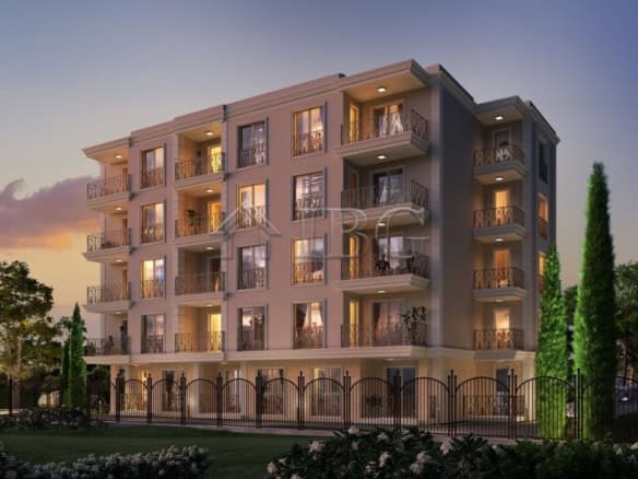 Bright studio apartment with balcony in La Mer Silver Residence, offering sea views in Sunny Beach.