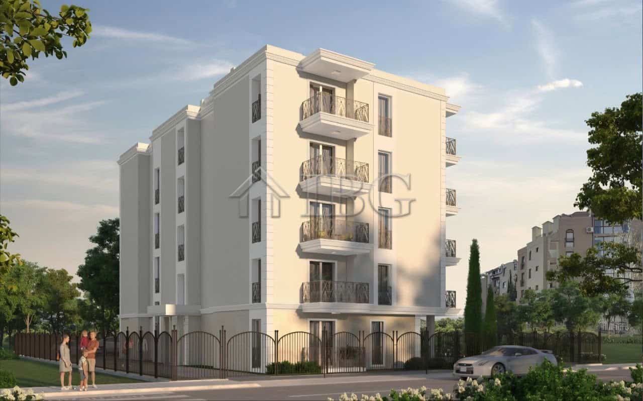 Modern apartment building with balconies at La Mer Silver Residence, Sunny Beach, Bulgaria.