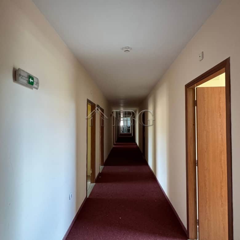 Hotel corridor with doors leading to rooms at Royal Central Hotel, Sunny Beach.