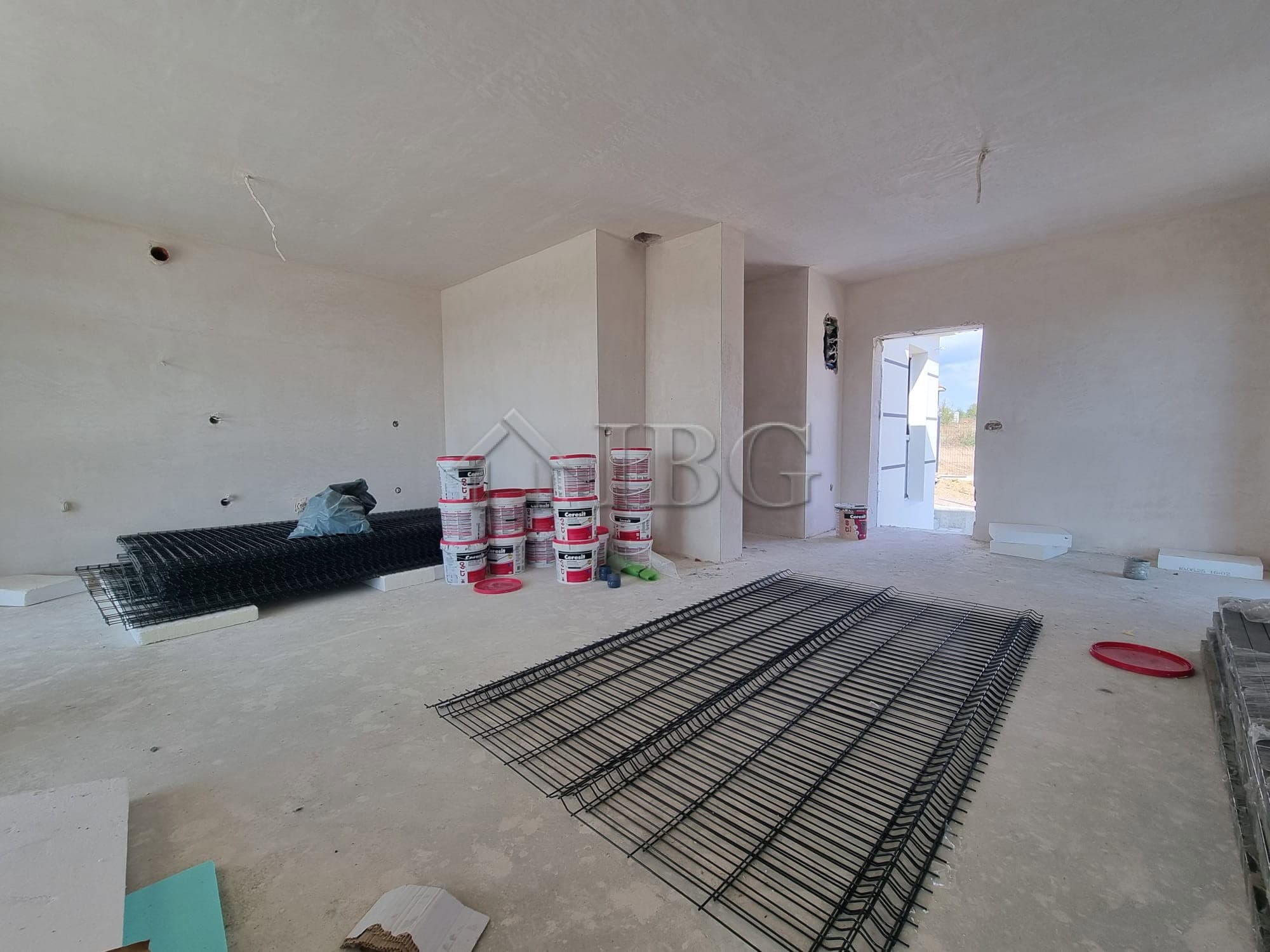 Interior view of a house under construction with pool and sea view in Banya Village, Burgas.