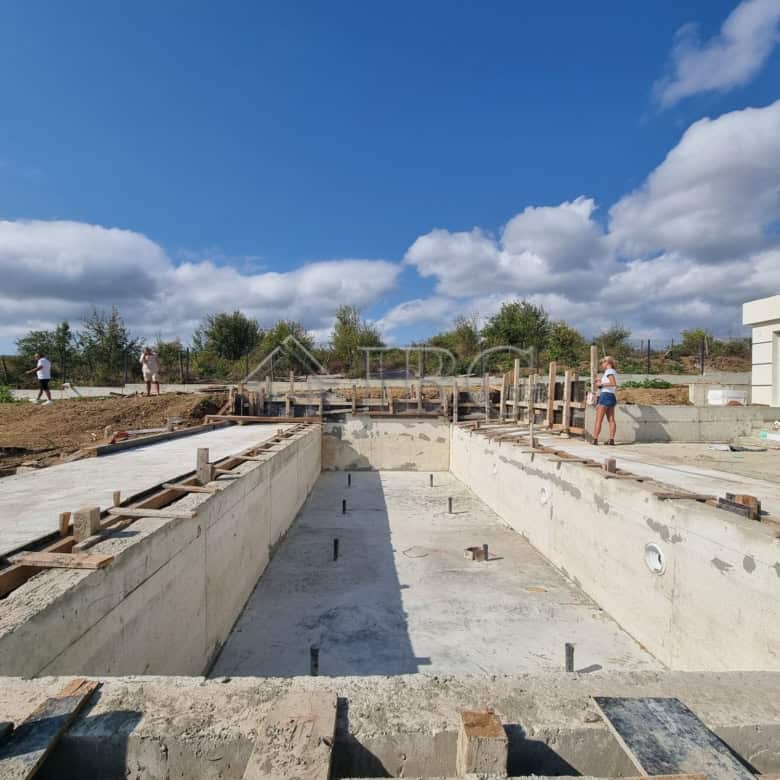 New house under construction with pool and sea view in Banya Village, Burgas Region.