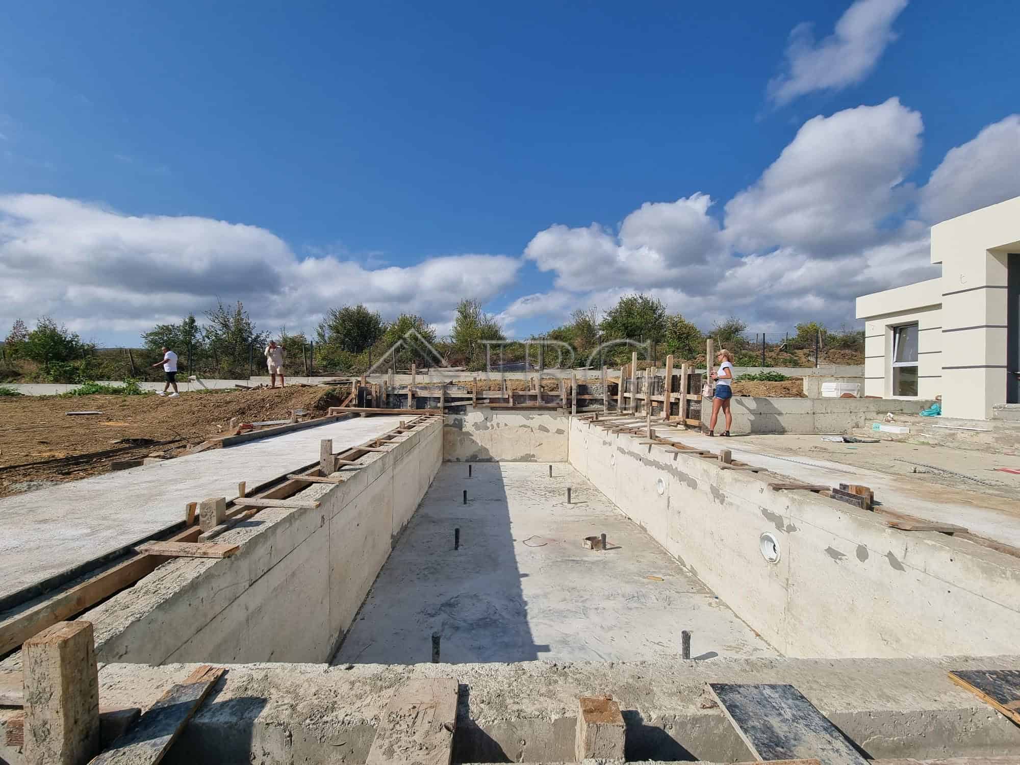New house under construction with pool and sea view in Banya Village, Burgas Region.