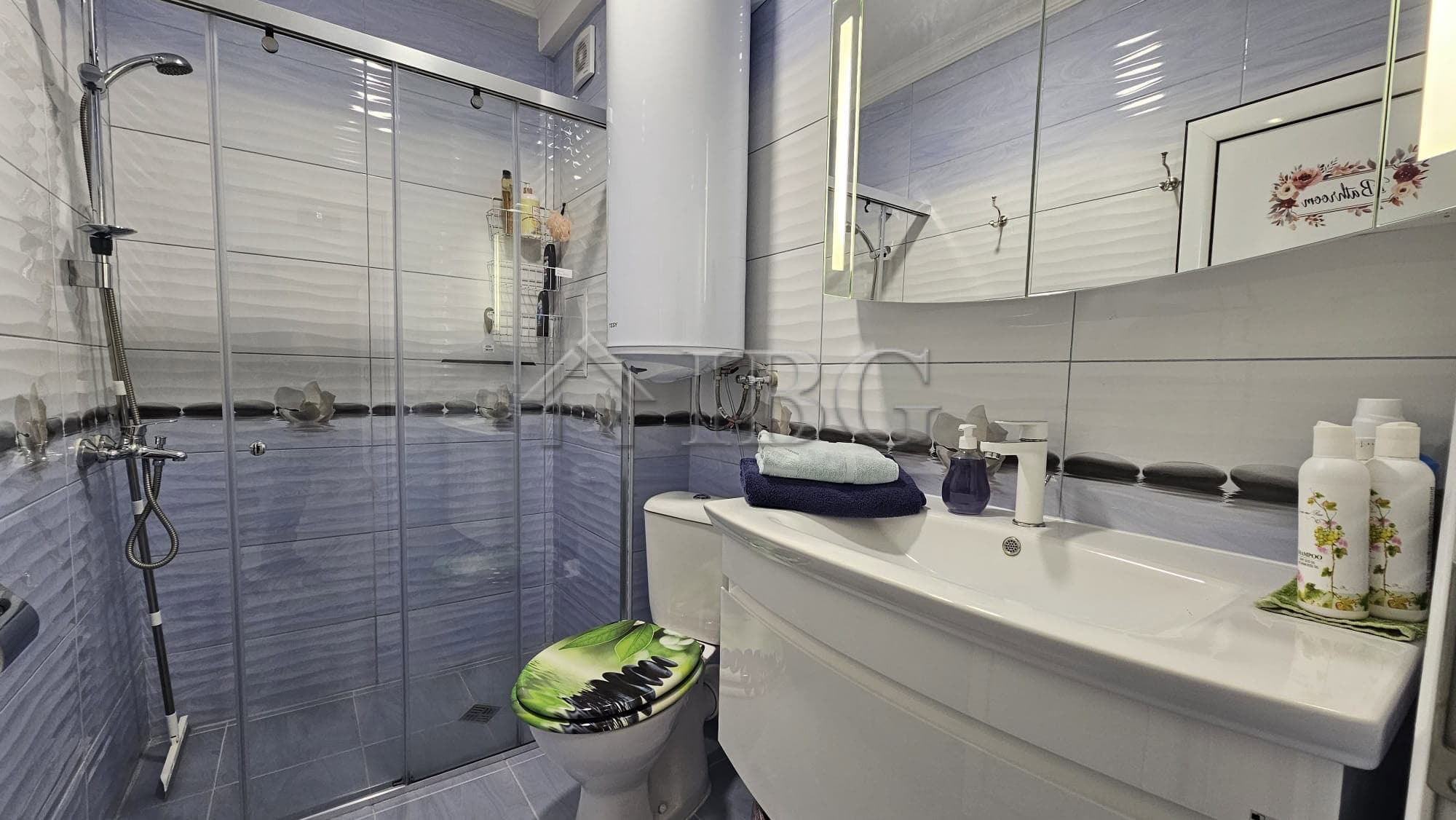 Modern bathroom with shower in Magnolia 6, Sunny Beach. Bright, clean, and well-equipped for comfort.