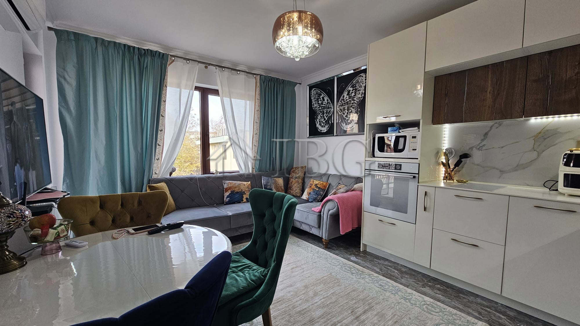 Interior view of a modern one-bedroom apartment in Valencia Gardens, Nessebar.