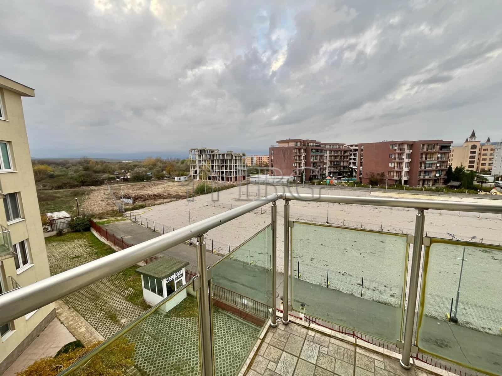 Bright balcony view overlooking the resort area in Sunny Beach.