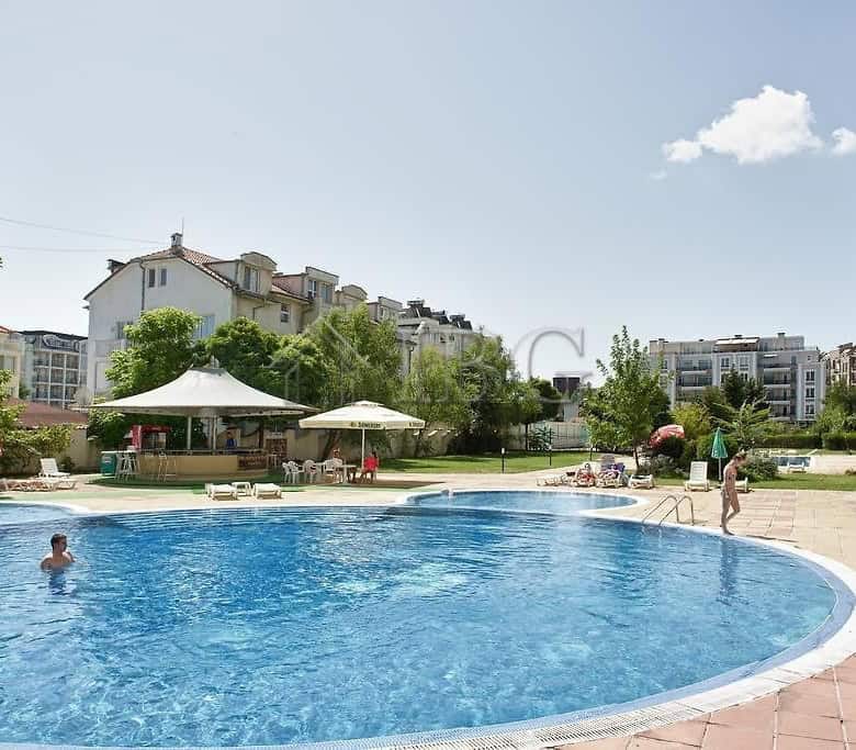Outdoor swimming pool at Semiramida Gardens in Sunny Beach, Bulgaria.