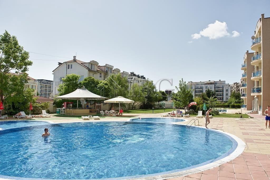 Outdoor swimming pool at Semiramida Gardens in Sunny Beach, Bulgaria.