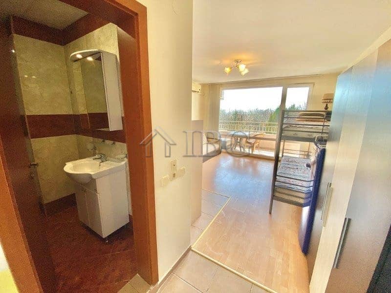 Furnished studio apartment with balcony overlooking park in Nessebar Fort Club, Sunny Beach.