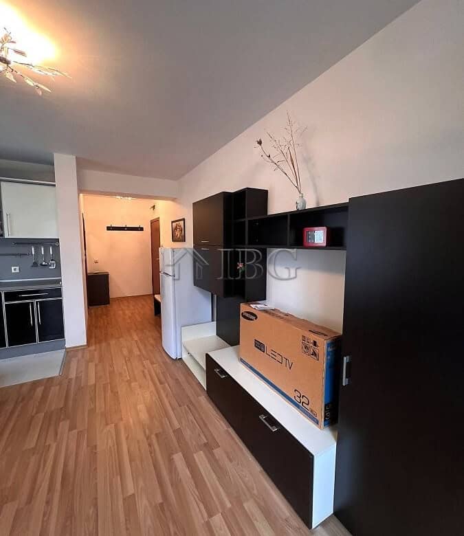 Interior view of a spacious studio apartment with balcony in Sveti Vlas, Bulgaria.