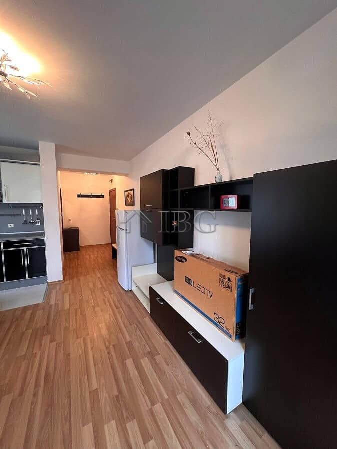 Interior view of a spacious studio apartment with balcony in Sveti Vlas, Bulgaria.