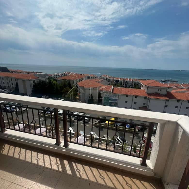 Balcony view of the sea and Sveti Vlas coastline from Caprice apartment.