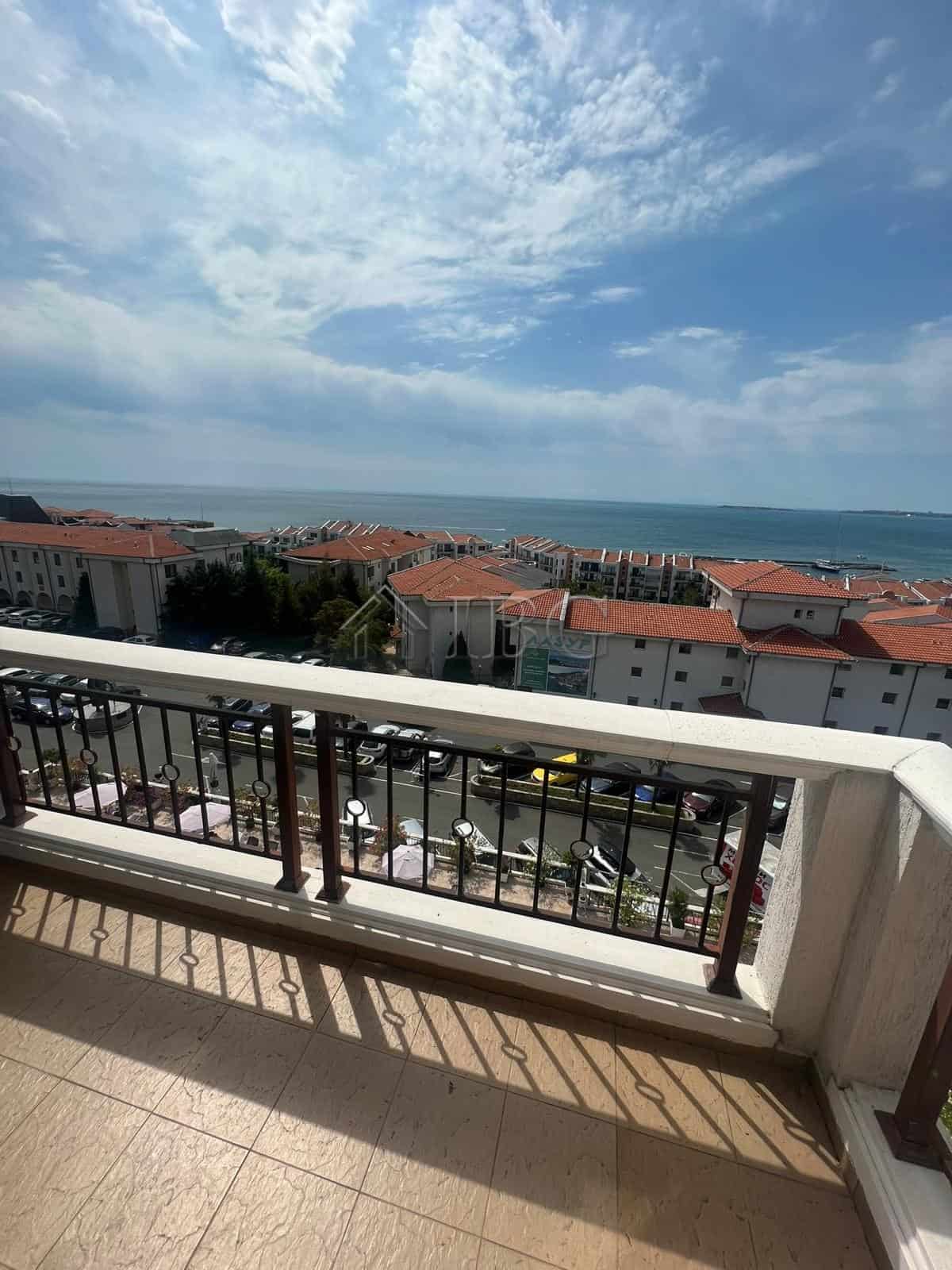 Balcony view of the sea and Sveti Vlas coastline from Caprice apartment.