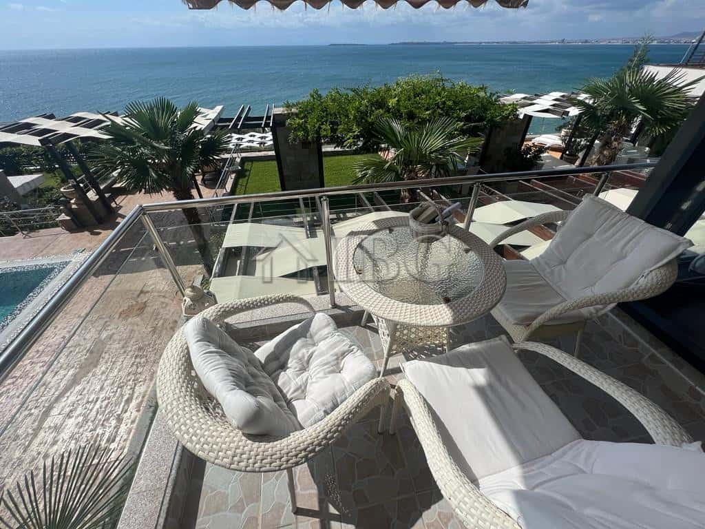 Sea view balcony with modern outdoor furniture in Sveti Vlas.