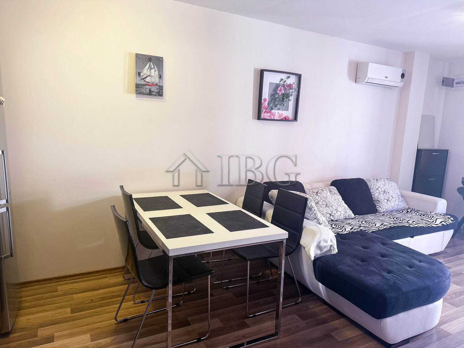 Cozy living room with modern furniture in Amadeus Lux apartment, Sunny Beach, Bulgaria.