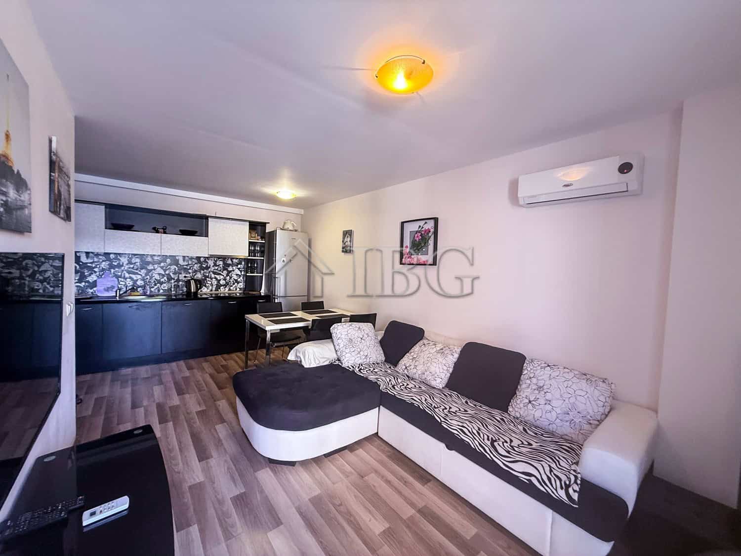 Interior view of a one-bedroom apartment in Amadeus Lux, Sunny Beach, showcasing a cozy living area.