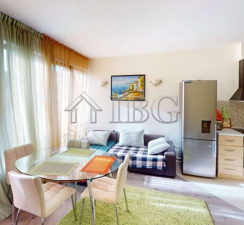 Pool view of a one-bedroom apartment at Amber Beach Complex, Sunny Beach.
