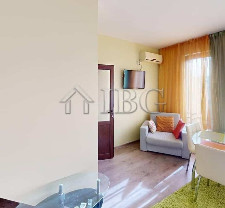 Pool view of a one-bedroom apartment with two bathrooms at Amber Beach Complex, Sunny Beach.