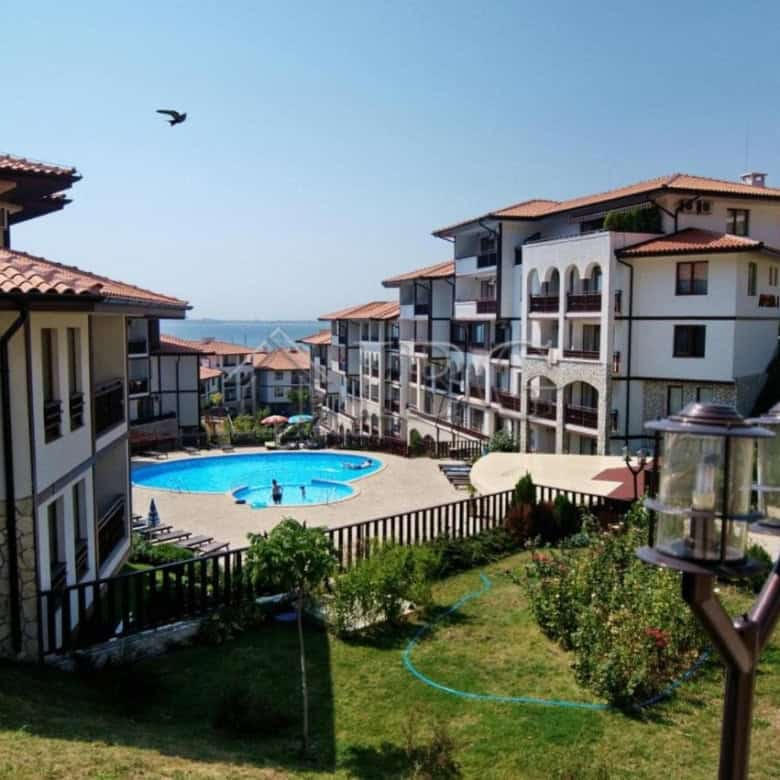 Seaside apartment complex with pool near the beach and marina in Sveti Vlas, Bulgaria. Spacious livi.