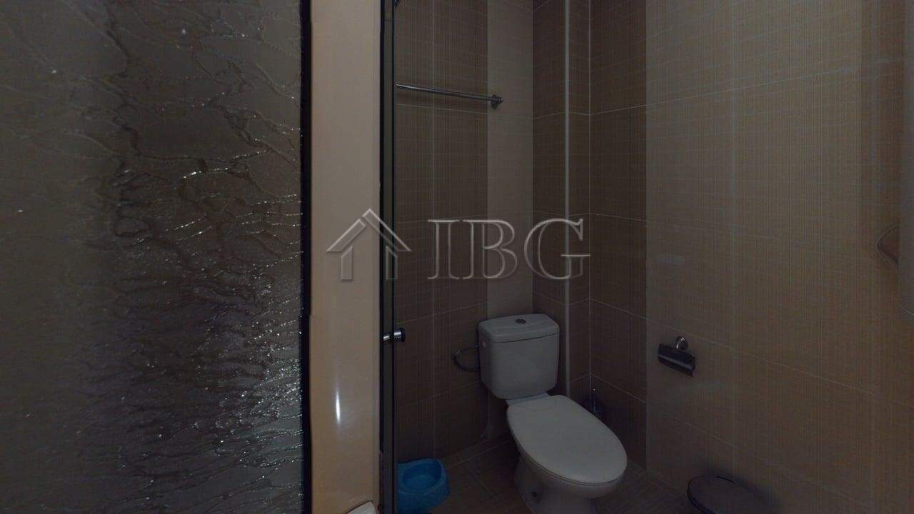 Small bathroom in Avalon apartment with toilet and shower in Sunny Beach, Bulgaria.