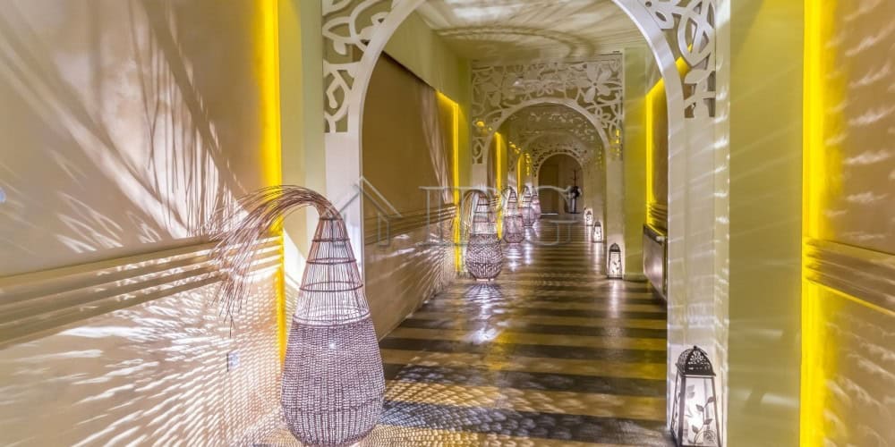 Studio with Balcony at Royal Beach Barceló, Sunny Beach Bright hallway leading to studio with elegant decor and ambient lighting at Royal Beach Barceló.