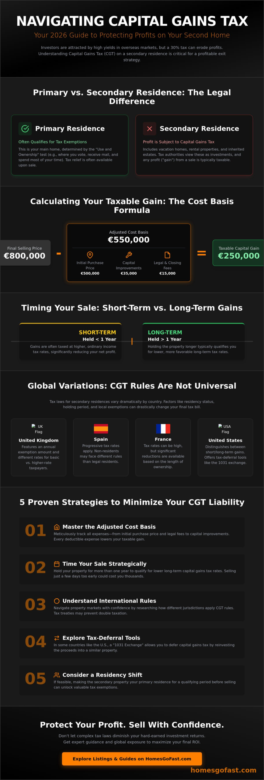 Capital Gains Tax on Secondary Residence: A Global Guide for 2026