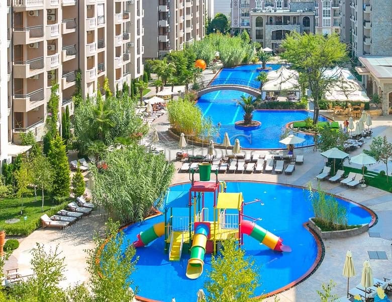 Bright 1-bedroom apartment in Cascadas Family Resort, Sunny Beach, Bulgaria.