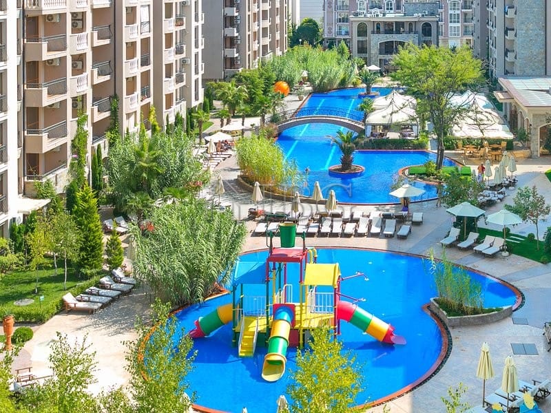 Bright 1-bedroom apartment in Cascadas Family Resort, Sunny Beach, Bulgaria.