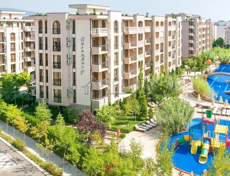 Apartment with balcony in Cascadas Family Resort, Sunny Beach, Bulgaria.