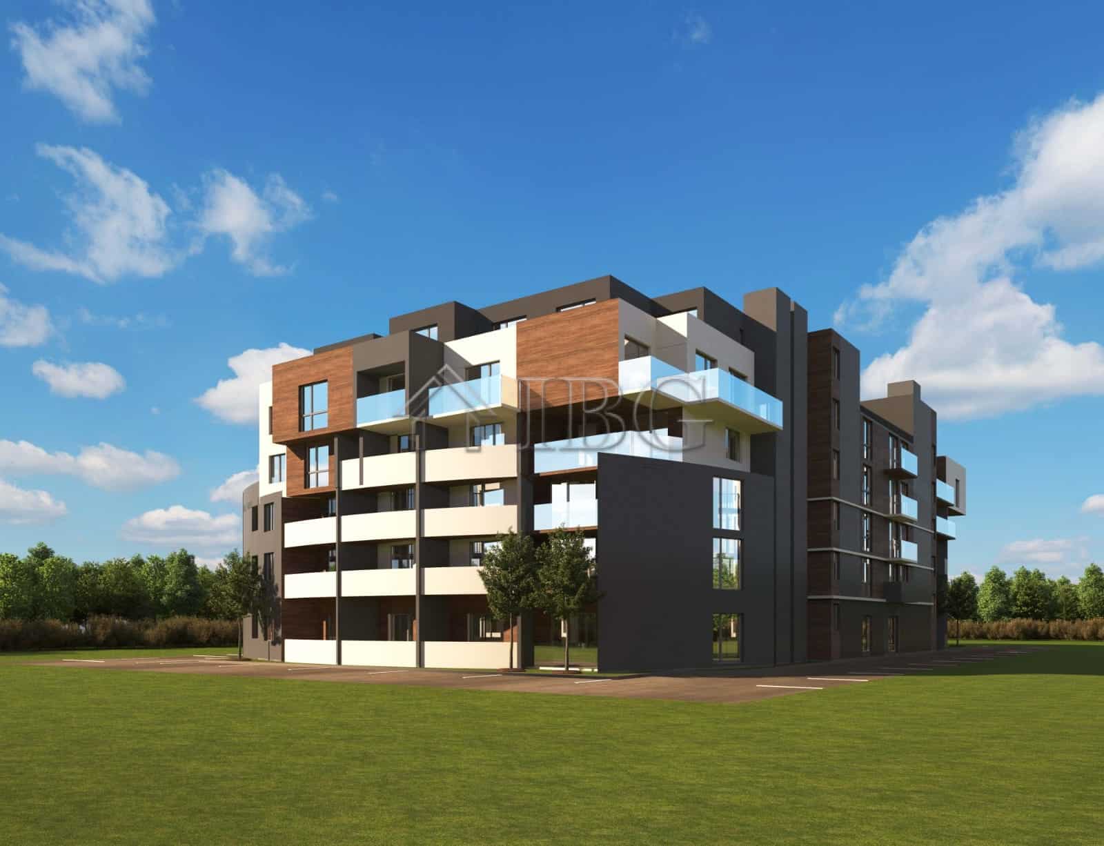 Modern residential building in a resort setting with contemporary design.