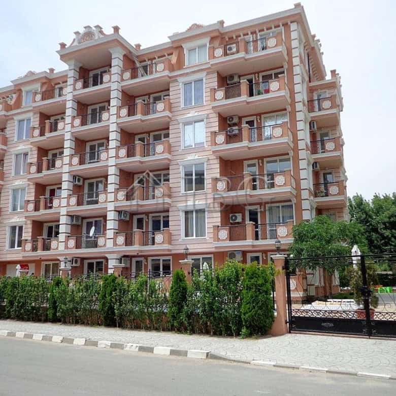 Apartment building with pool view in Sunny Beach, Bulgaria.