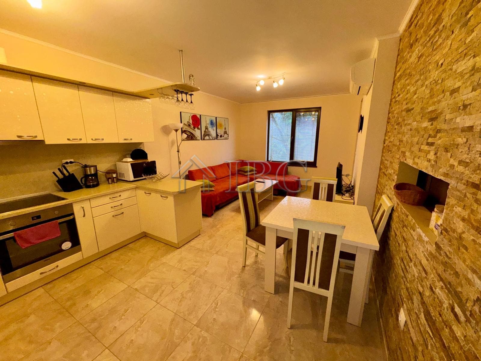 Bright living room with modern kitchen and dining area in Esteban Complex, Nessebar.