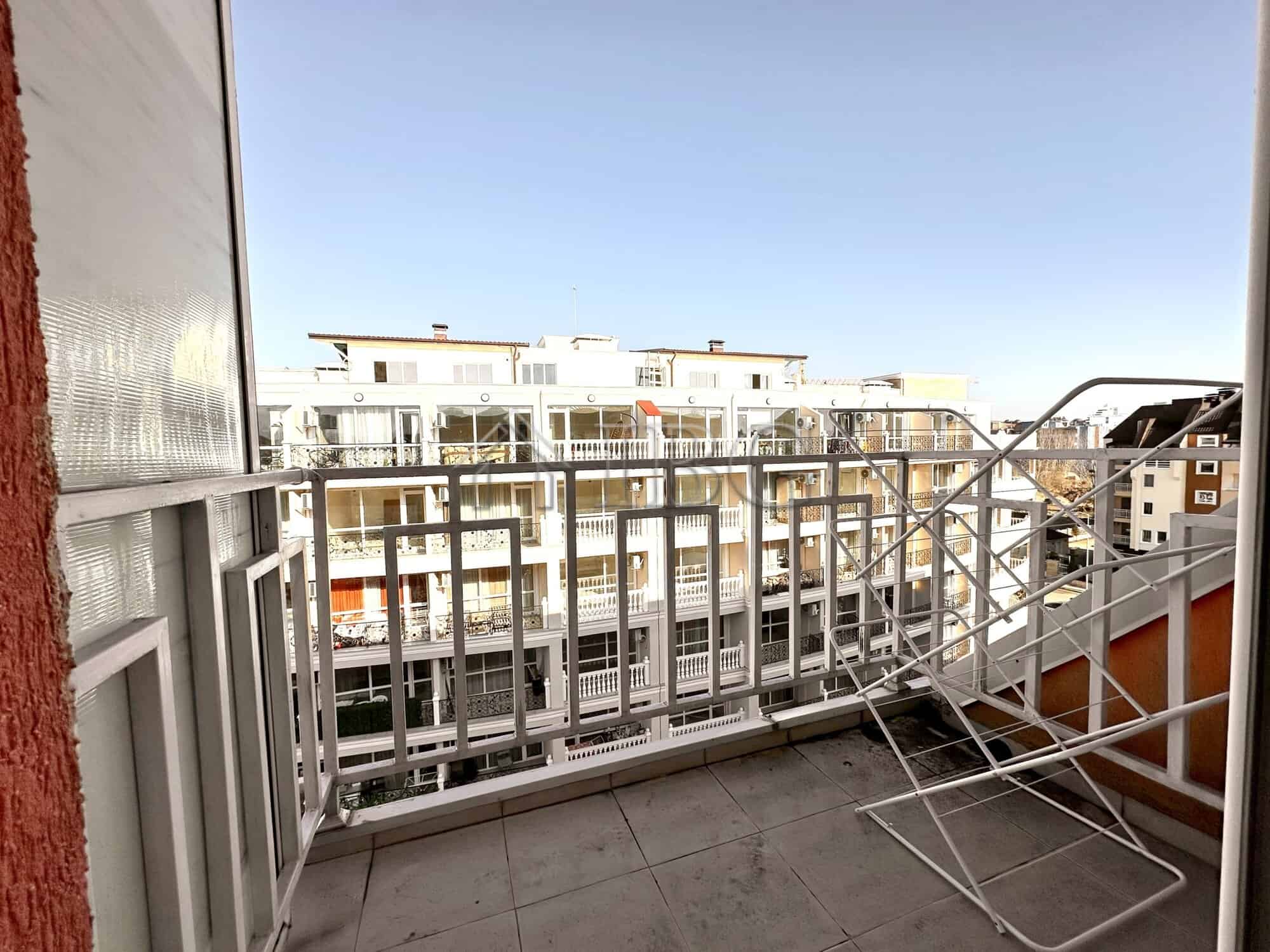 Balcony view of modern apartments in Gerber 4, Sunny Beach, perfect for relaxing and enjoying the se.