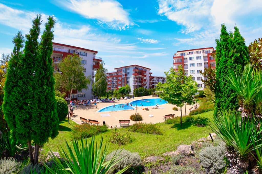 Bright 2-bedroom apartment overlooking Fort Beach marina in Sveti Vlas, perfect for seaside living.