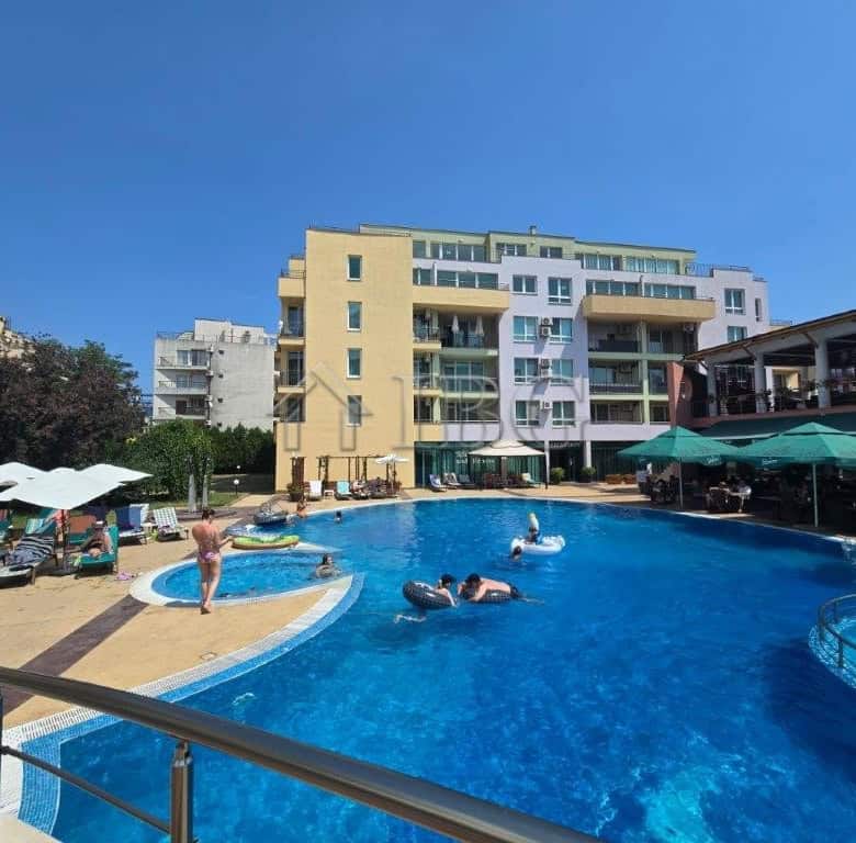 Bright apartment with pool view at Pollo Resort, Sunny Beach, Bulgaria.