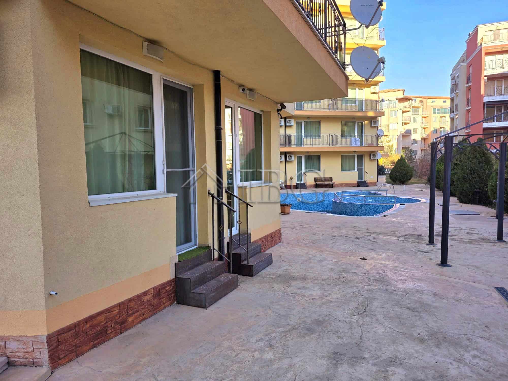 Studio with direct exit to the pool in Amadeus 19, Sunny Beach, offering convenient access and moder.