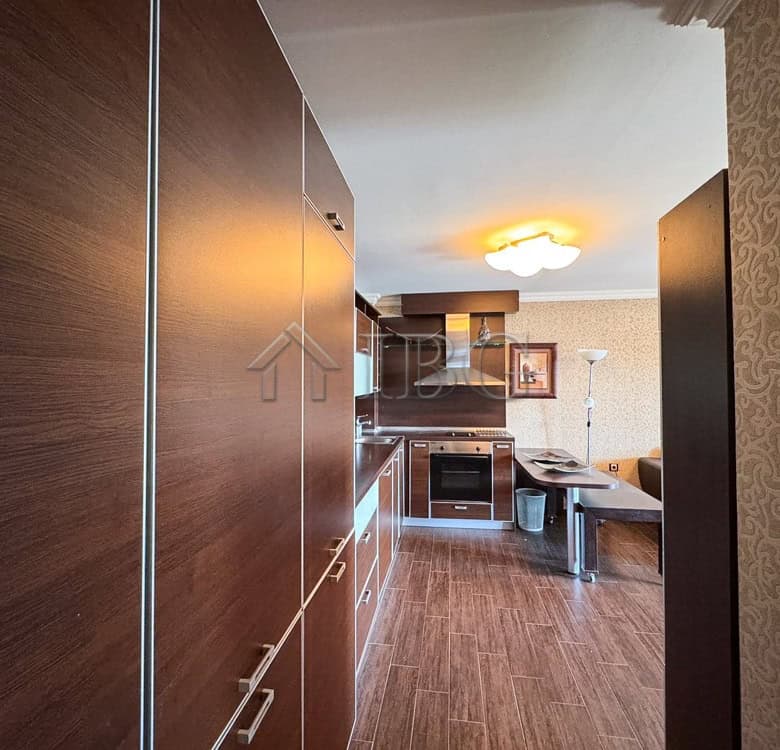 Interior of a modern 1-bedroom apartment with sea views in Sveti Vlas, Bulgaria.