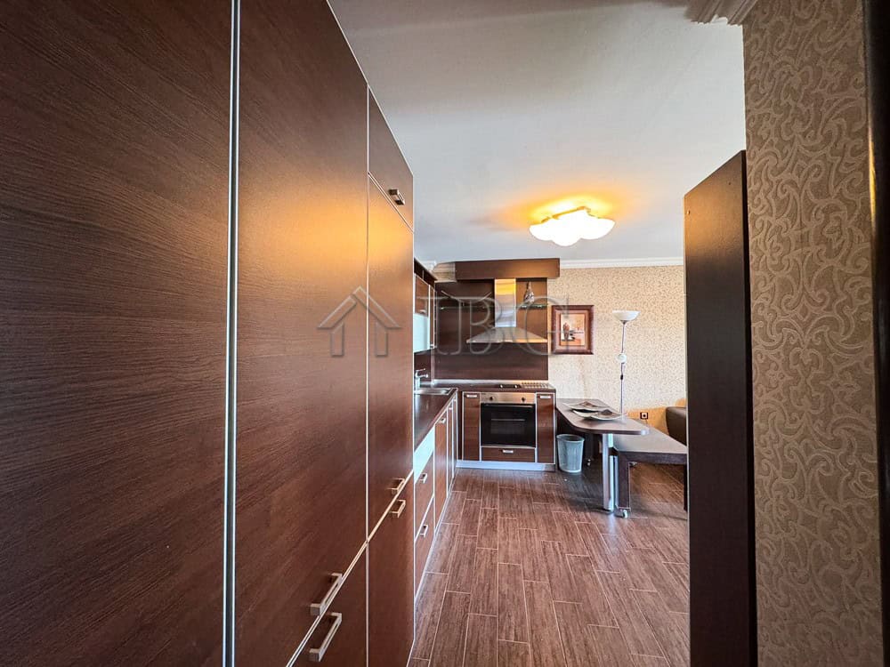 Interior of a modern 1-bedroom apartment with sea views in Sveti Vlas, Bulgaria.