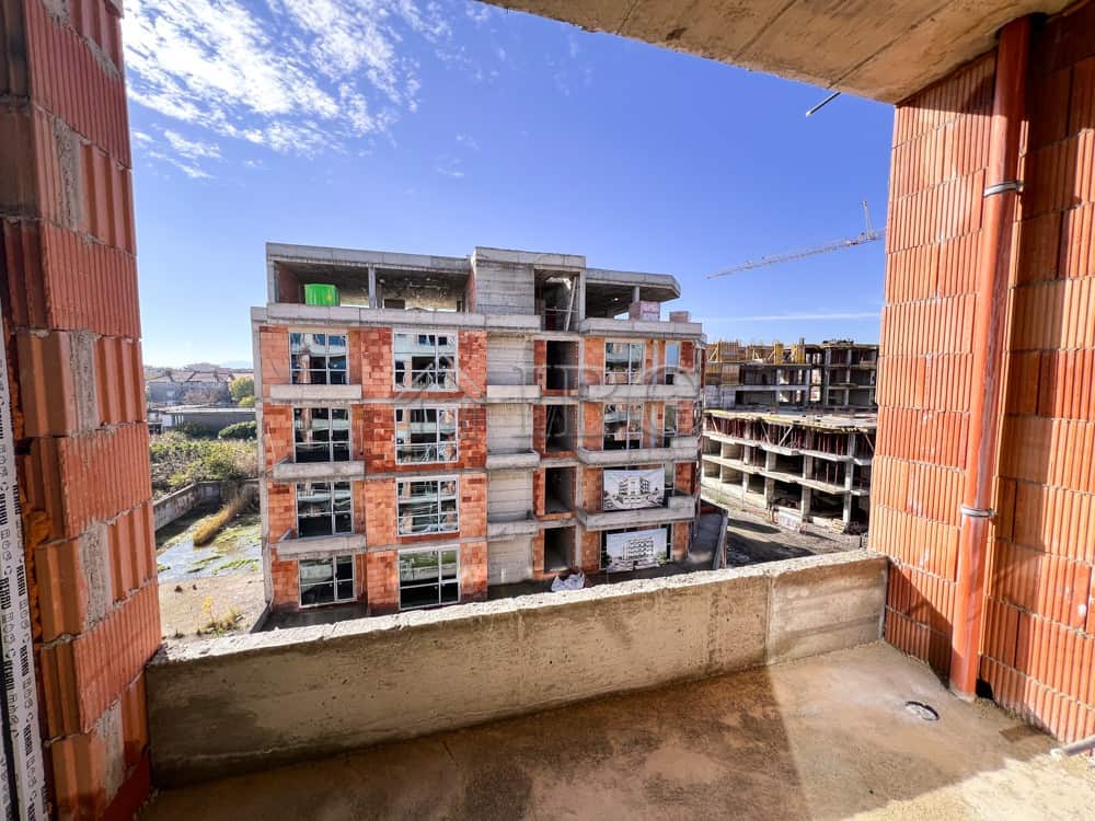 Bright view from balcony of a new residential building in Pomorie under construction.