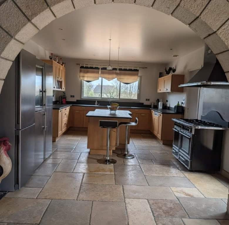 Spacious kitchen with modern appliances in Dordogne Valley, France.