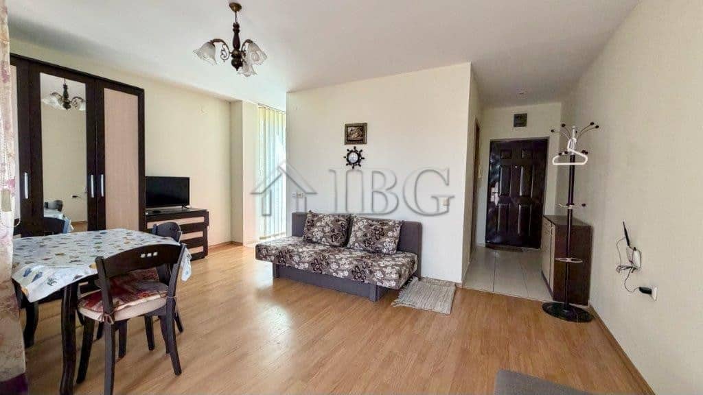 Bright studio apartment with pool view at Orchid Fort Club, Sunny Beach. Modern furnishings and spac.