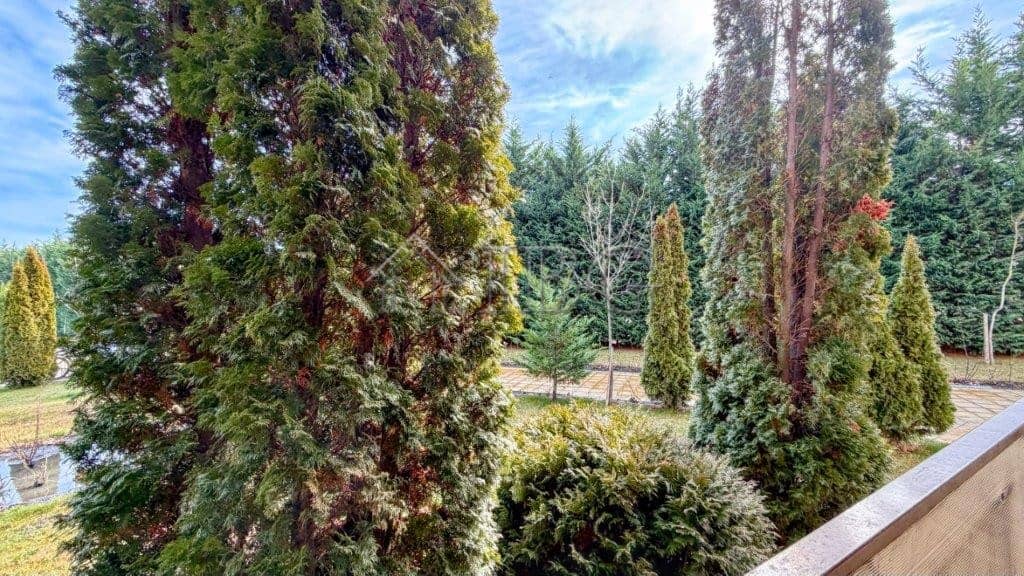 Garden view with tall trees and lush greenery at Orchid Fort Club, Sunny Beach.