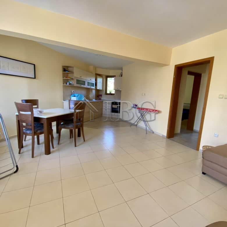 Interior of a one-bedroom apartment with pool view in Chateau Del Mar, Sunny Beach.