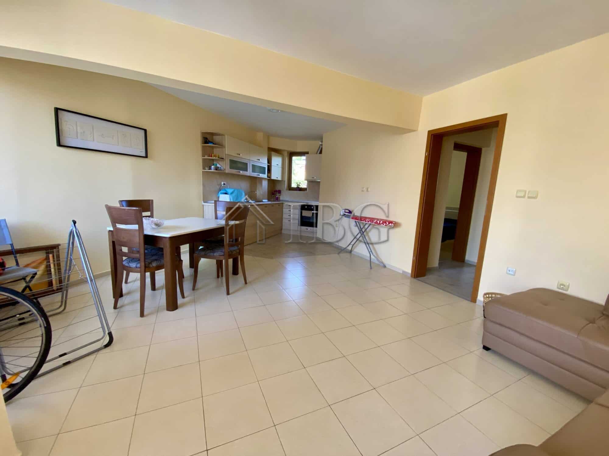 Interior of a one-bedroom apartment with pool view in Chateau Del Mar, Sunny Beach.