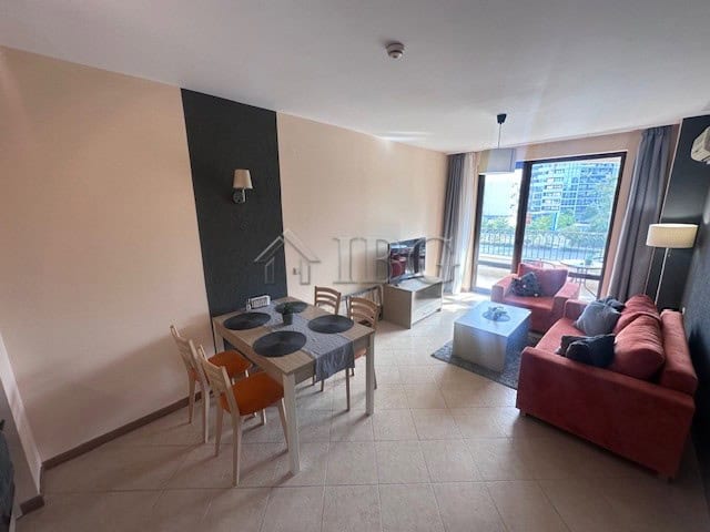 Cozy furnished one-bedroom apartment in Royal Sun, Sunny Beach with living area and balcony views.